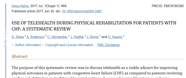 Read more about the article “Use of Telehealth During Physical Rehabilitation for Patients with CHF: A Systematic Review”